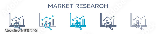 Market Research Element For Design Graphic - Multi Styles. Vector Illustration Of Two Colored And Black. Multiple Icons Designs Can Be Used For Mobile, Ui, Web 