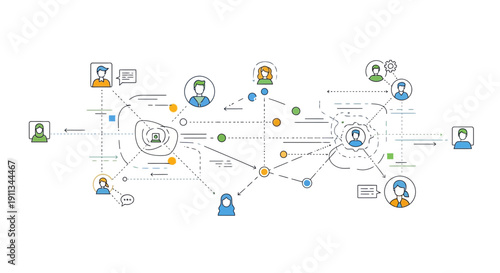 Complex Network Diagram with Icons and Connections.