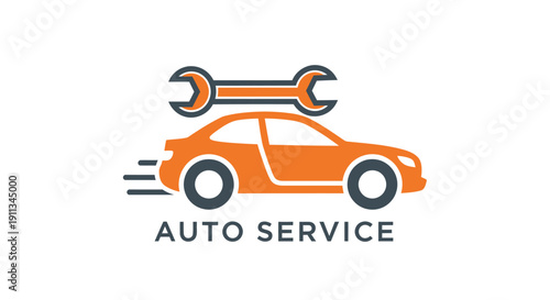 Orange Car with Wrench Logo for Auto Service Business.