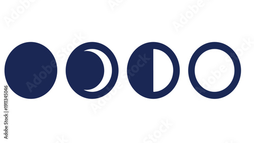 Lunar Moon Phase Cycle Astronomy Icon Set, New Crescent Half Full Moon Collection