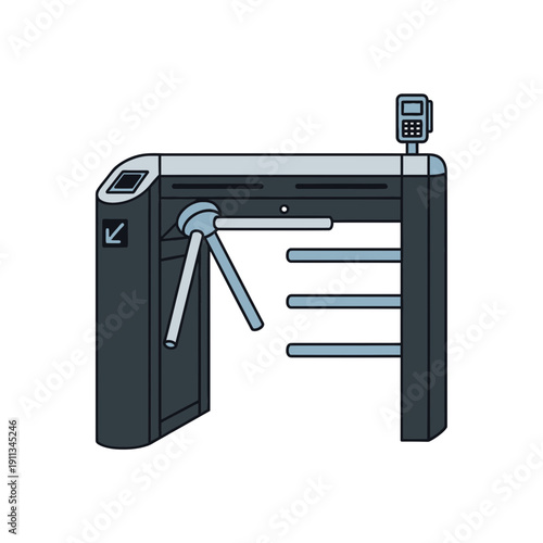 Access Control Turnstile Gate Icon for Security and Subway Entrance System Flat Vector Illustration