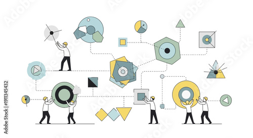 People Carrying Geometric Shapes and Objects.