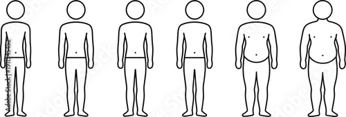Male body types evolution skinny to obese figure vector illustration anatomy icon set collectionMale body types evolution skinny to obese figure vector illustration anatomy icon set collection