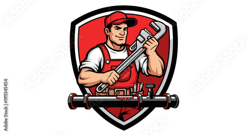 Plumber Holding Large Wrench Ready for Work.