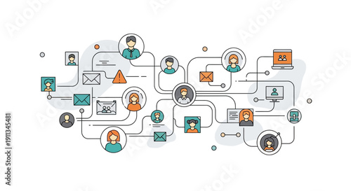 Network Diagram Infographic with Icons and Connections.