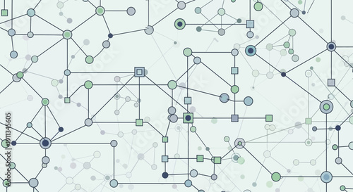 Complex Network Diagram with Nodes and Lines.