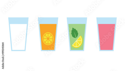 Ramadan Iftar Beverage and Drink Icon Set, Milk Orange Juice Lemonade Rose Syrup Collection