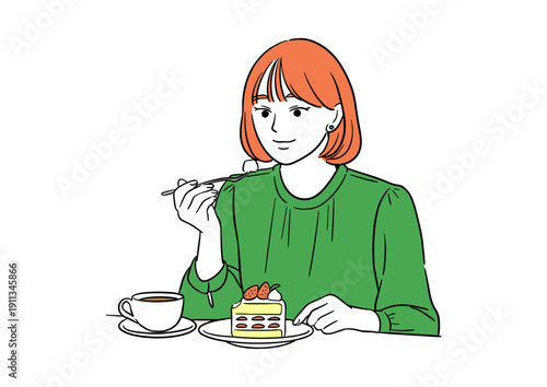 ケーキを食べる女性