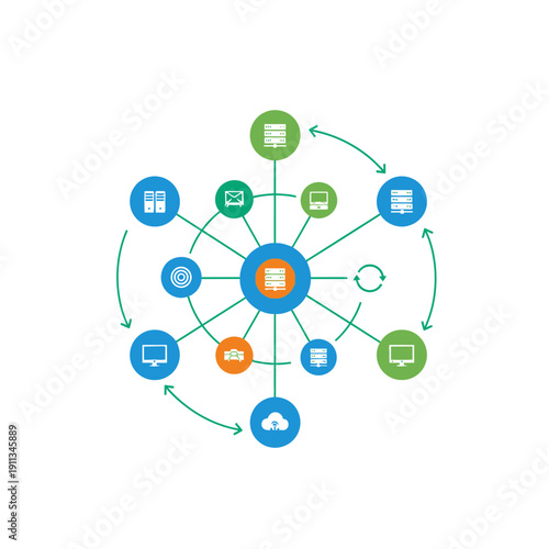 Peer to Peer Decentralized Network Nodes Diagram for Blockchain Connectivity Flat Vector Illustration