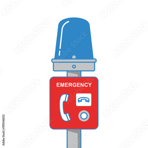 Emergency Call Box Blue Light Station for Campus Safety and Help Request Flat Vector Illustration