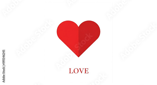 Minimalist Red Heart Icon with Love Text Illustration Isolated on White Background for Modern Romantic Branding
