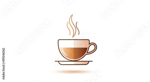 Steaming hot coffee cup on saucer brown liquid white background morning drink caffeine warm beverage