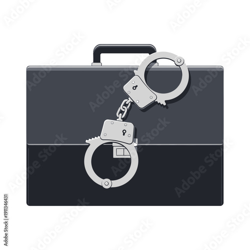 Handcuffs Attached to Briefcase for White Collar Financial Crime and Fraud Flat Vector Illustration