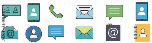 Collection of mobile phone icons and communication symbols