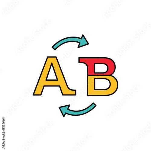 Language Translation Icon with Character Swap for Communication App Feature Flat Vector Illustration