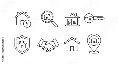 Real Estate Icons Set Home Buying Selling Property Search.