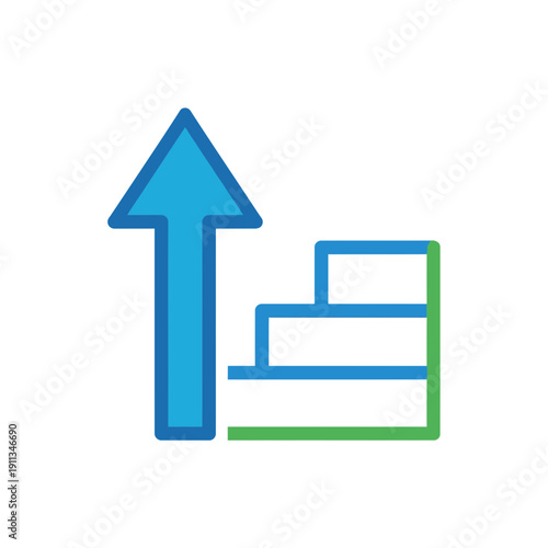 Level Up Icon with Arrow Pointing Up Stairs for Progress and Improvement Flat Vector Illustration