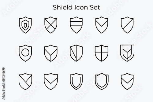 Shield Outline Icon Set Cyber Security Logo Collection