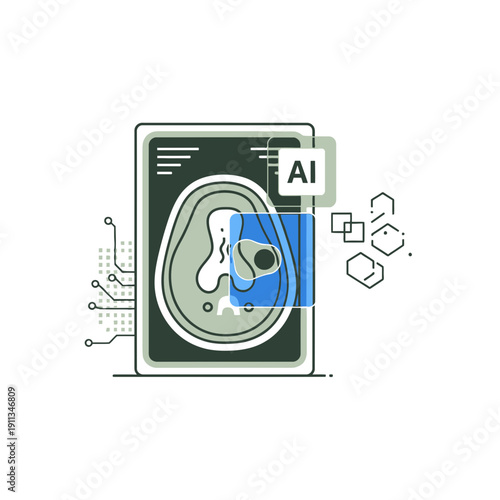 Medical scan with AI highlight zone for radiology technology and diagnostic precision.