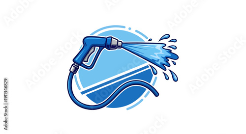 Pressure Washer Nozzle Spraying Water Cleaning Service Illustration.