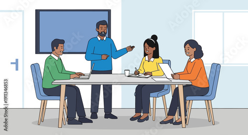 Business Meeting with Colleagues Discussing.