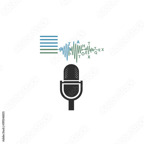 Microphone icon converting sound to text waves for speech recognition and accessibility technology.