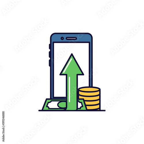 Mobile top-up icon for charging money, airtime credit and digital wallet payment.