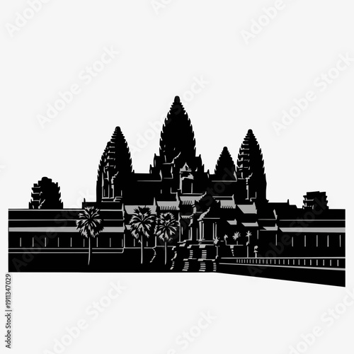 Angkor Wat Silhouette, Cambodia Landmark, Ancient Temple Architecture