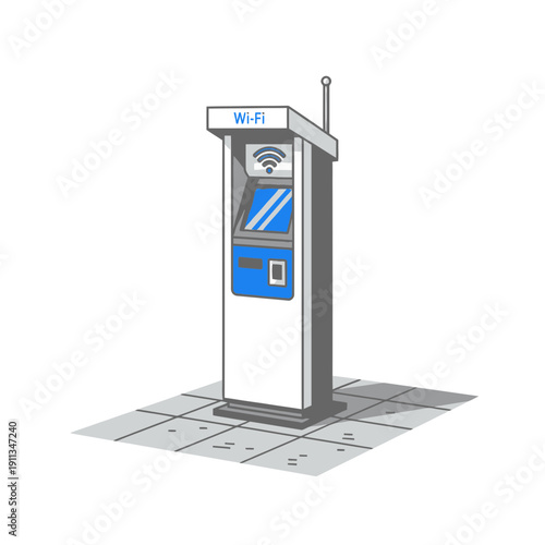 Public Wi-Fi kiosk on a sidewalk for urban connectivity and internet access point.