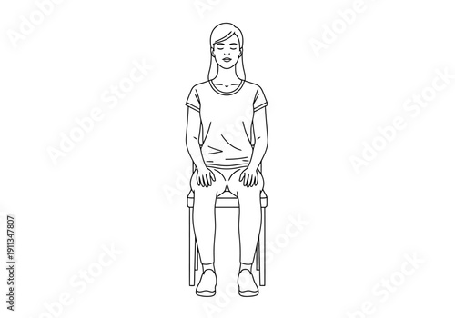 Photos Young Woman Sitting Calmly On Chair With Eyes Closed Peaceful Relaxation Pose Mi