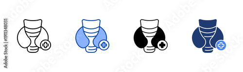 Endocrinology  Solid color and black line drawing vector illustration set