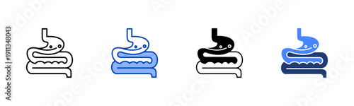Gastroenterology  Solid color and black line drawing vector illustration set