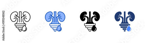 Nephrology  Solid color and black line drawing vector illustration set