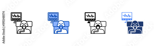Anesthesiology  Solid color and black line drawing vector illustration set