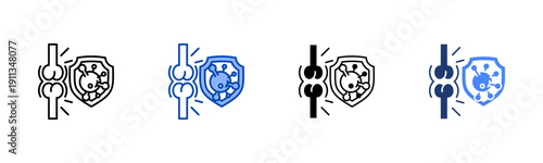 Rheumatology  Solid color and black line drawing vector illustration set