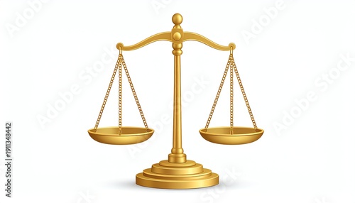 Golden balance scale symbolizes justice, equality, fairness, and legal concepts, suitable for legal, business, or educational design themes and modern branding.