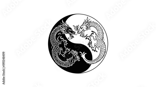 Intricate Dragon Yin Yang Symbol on Transparent Background