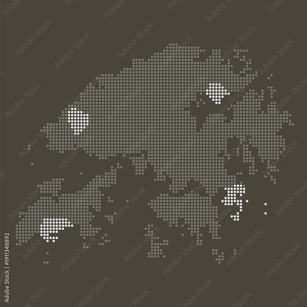 Fototapeta premium Hong Kong State Grey and White Dotted Map on Brown for Runway System and GBA Logistics Hub