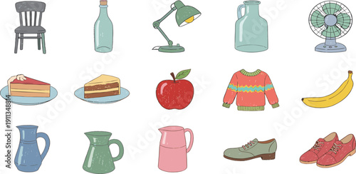 Assorted household and personal items arranged neatly on a clean white surface viewed from directly above