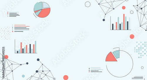 Data analysis, charts, graphs, network, technology, abstract background