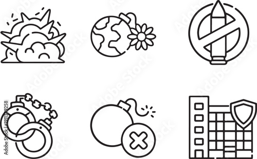 Conflict and security anti terrorism day collection of icons representing various environmental and health-related themes isolated on white background, illustration