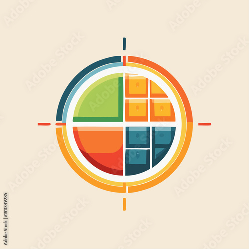 Vibrant Circular Focus Graphic Illustrating Mathematical Proportion and Balance with Modern Geometry