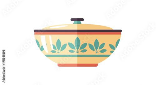 Decorative Ceramic Bowl with Lid, Traditional Pattern, Kitchenware, Food Serving Dish