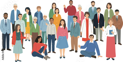 Diverse group of people standing together in a casual gathering illustration