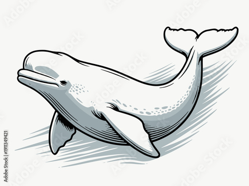 Beluga whale sketch illustration with motion lines on white background