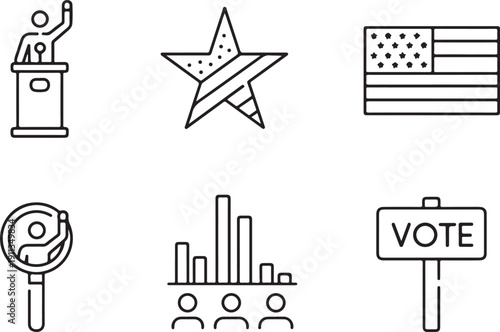 president day Icons of democracy and participation representing the importance of voting and political participation isolated on white background, illustration
