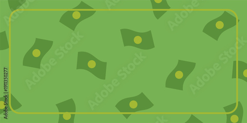 Green background with seamless banknote icon pattern. Design templates for banners, posters, greeting cards, and social media.