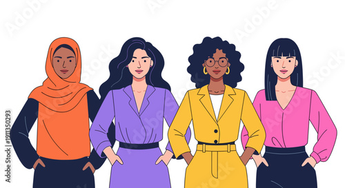 Empowered women from diverse backgrounds standing strong together