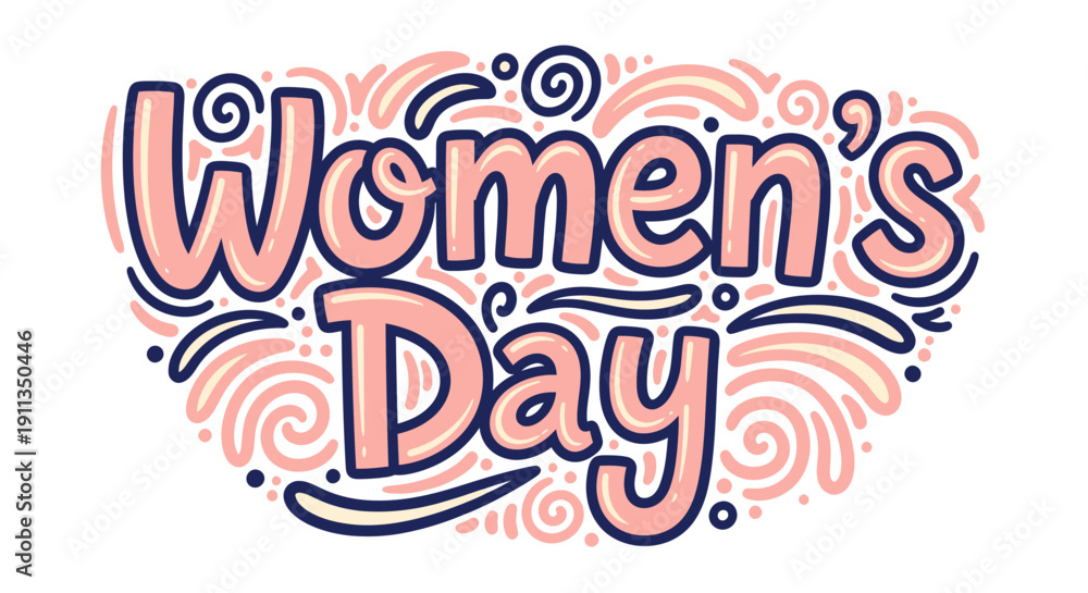 Obraz premium Artistic typography design celebrating International Women's Day with elegant swirls and vibrant colors