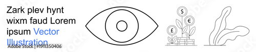 Visual include vision, financial planning, savings, nature conservation, environmental sustainability, business growth. an eye symbol, money tree and abstract leaves. Vision and financial planning